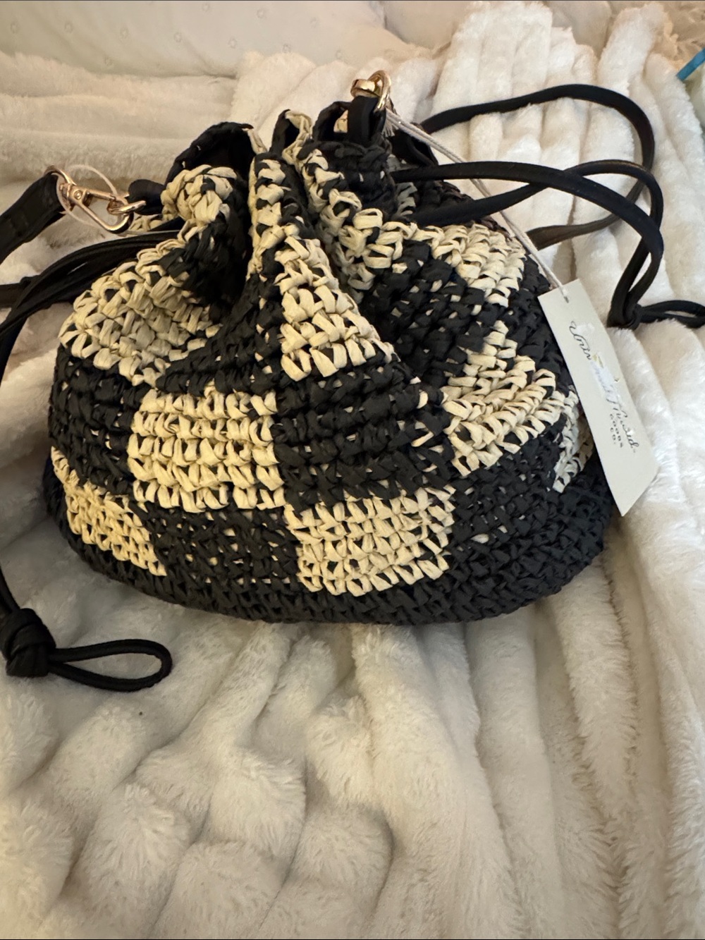 Universal thread woven straw checkered crossbody NWT